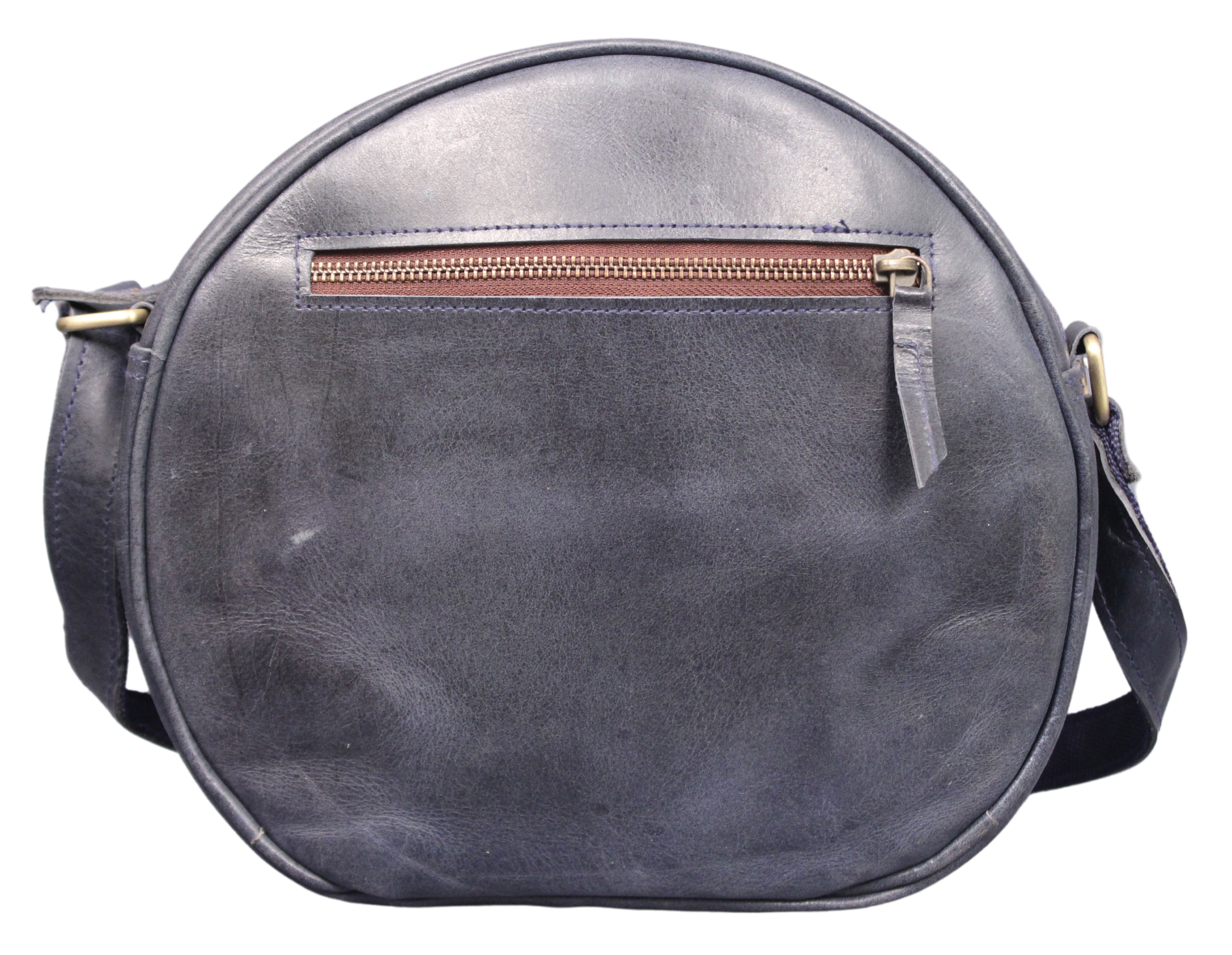 Crossbody Purse Buffalo Leather Hobo Women Semi Circle Zipper Blue Bag